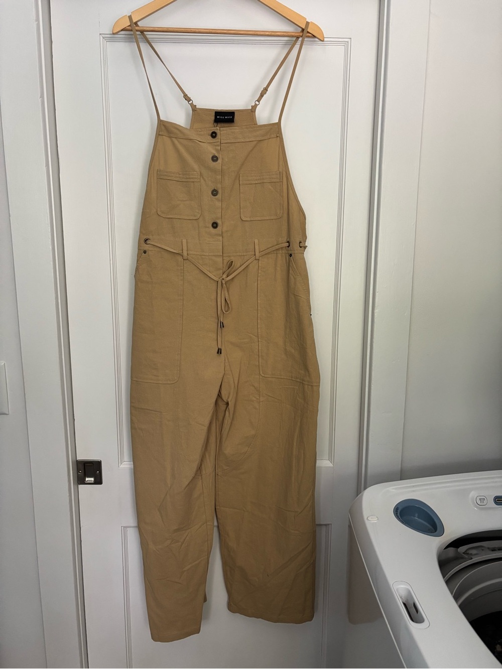 NWT Tan Button-Front Cropped Utility Jumpsuit
